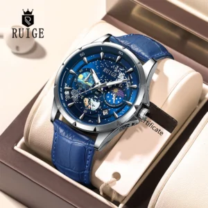 Reloj RUIGE Star Sea, reloj de cuarzo de negocios a la moda, sol, luna y estrella, multifuncional, luminoso, resistente al agua